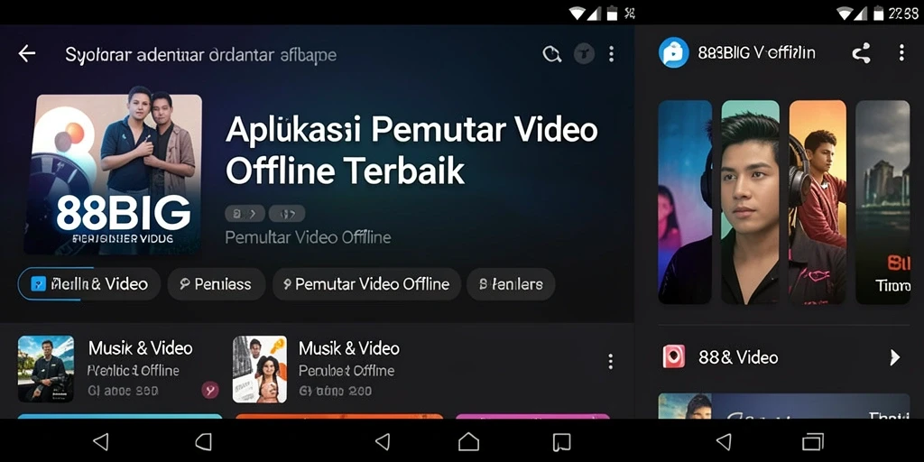 Antarmuka dan fungsi utama aplikasi Pemutar Video Offline 88BIG.