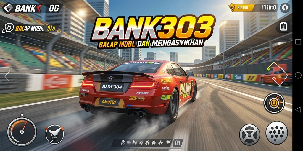 Tangkapan layar dari antarmuka balapan mobil BANK303 yang menegangkan.