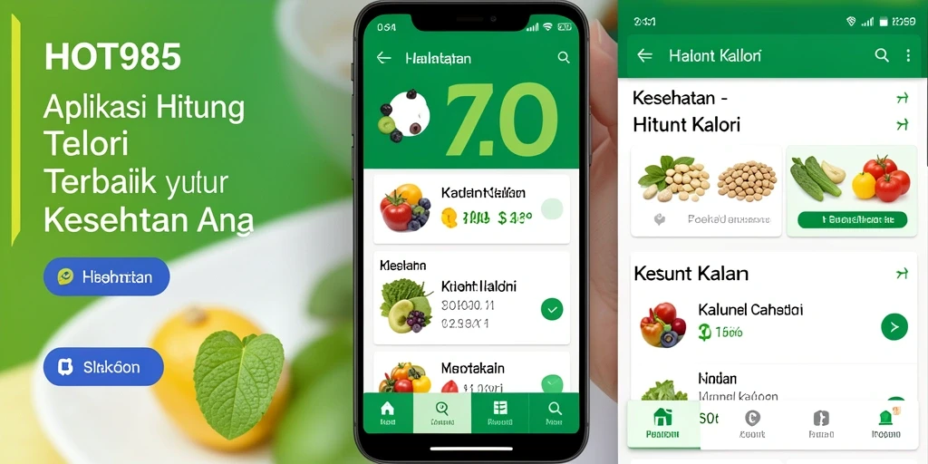 Screenshot aplikasi HOT985 dengan tampilan antarmuka Hitung Kalori yang intuitif.