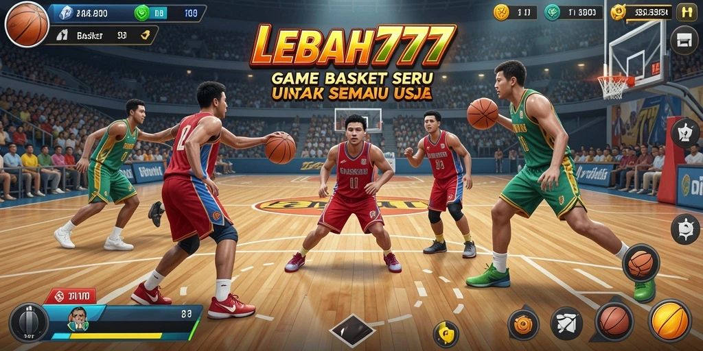Antarmuka menarik LEBAH777 dengan gameplay Basket yang dinamis.