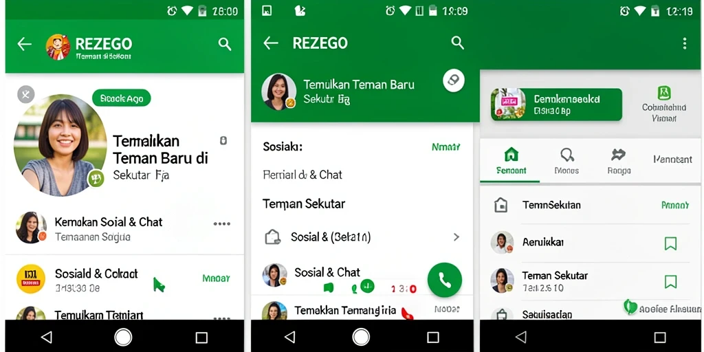 Antarmuka pengguna REZEGO yang intuitif untuk mencari teman sekitar.